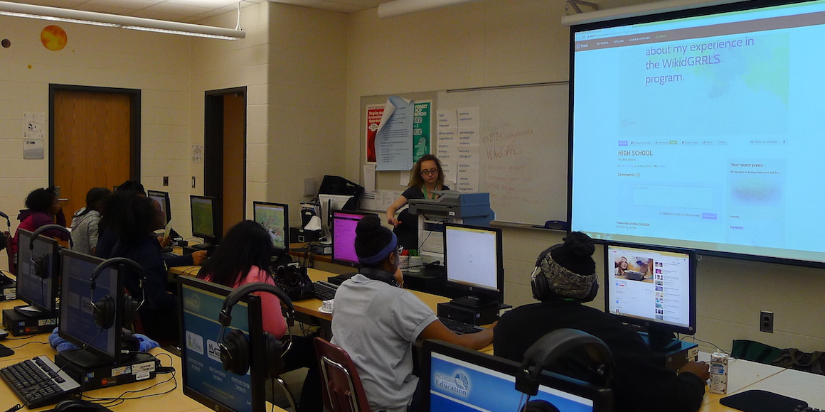 Girls participating in the Wikid GRRLs after-school program in the Detroit Public Schools