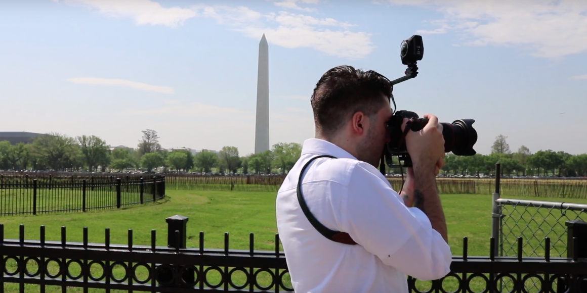 A student taking a 360 photograph for a FIA Innovation Spark Grant project